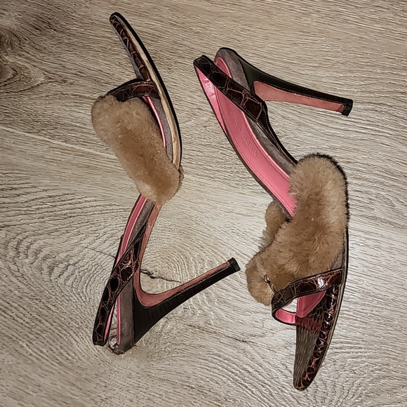 JUDITH LEIBER REAL MINK N REAL LEATHER EUC MADE IN ITALY PUMPS 8.5US - Picture 12 of 14